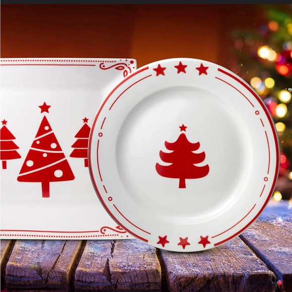 Ceramic Christmas Plates Set of 2 - Red - Picture 4 of 7